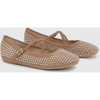 Faith Women's : Lucinda Faux Suede Cross Strap Diamante Ballerinas in Khaki | Size: 4