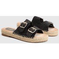 Faith Women's : Elissa Textured Double Buckle Footbed Sandals in Black | Size: 8