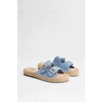 Faith Women's : Elissa Textured Double Buckle Footbed Sandals in Blue | Size: 5