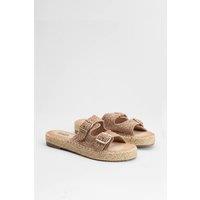 Faith Women's : Elissa Textured Double Buckle Footbed Sandals in Taupe | Size: 6