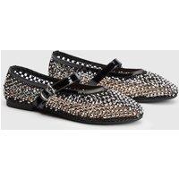 Faith Women's : Maddie Jelly Diamante Mary Jane Ballerinas in Black | Size: 5