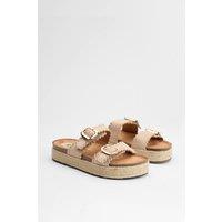 Faith Women's : Daphne Faux Suede Double Boucle Footbed Sandals in Beige | Size: 6