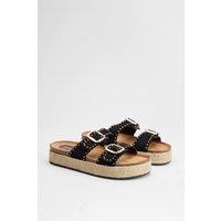 Faith Women's : Daphne Faux Suede Double Boucle Footbed Sandals in Natural Black | Size: 4