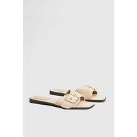 Faith Women's : Freya Faux Suede Buckle Detail Sliders in Beige | Size: 7
