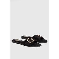 Faith Women's : Freya Faux Suede Buckle Detail Sliders in Natural Black | Size: 6