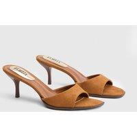 Faith Women's : Clair Faux Suede High Heeled Mules in Tan | Size: 5