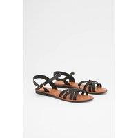 Good For the Sole Women's : Danielle Faux Leather Cross Strap Comfort Flat Sandals in Black | Size: 5