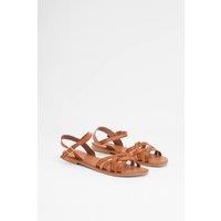 Good For the Sole Women's : Danielle Faux Leather Cross Strap Comfort Flat Sandals in Tan | Size: 5