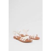 Good For the Sole Women's : Danielle Faux Leather Cross Strap Comfort Flat Sandals in White | Size: 5