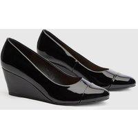 Wallis Women's Wide Fit Daily Almond Toe Toe Cap Mid Wedge Court Shoes in True Black | Size: 7