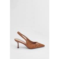 Wallis Women's Amelia Faux Suede Snaffle Detail Kitten Heel Slingback Court Shoes in Tan | Size: 5