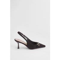 Wallis Women's Amelia Faux Suede Snaffle Detail Kitten Heel Slingback Court Shoes in Natural Black | Size: 5