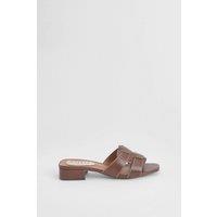 Wallis Women's Lyla Faux Leather Interwoven Low Block Heeled Mules in Brown | Size: 4
