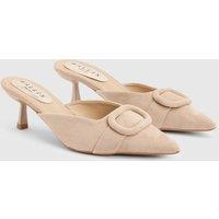 Wallis Women's Paige Faux Suede Buckle Detail Kitten Heel Courts in Beige | Size: 6