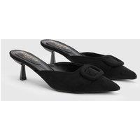 Wallis Women's Paige Faux Suede Buckle Detail Kitten Heel Courts in Black | Size: 7