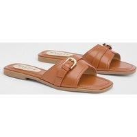 Wallis Women's Lacie Faux Leather Buckle Detail Flat Sliders in Tan | Size: 4