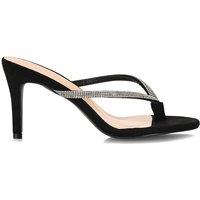 XY London Women's 'Tiami' Thong Strap Slip On Stiletto Diamante Heeled Sandal Mules in Jet Black | Size: 6