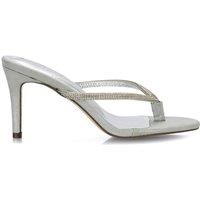 XY London Women's 'Tiami' Thong Strap Slip On Stiletto Diamante Heeled Sandal Mules in Silver | Size: 4