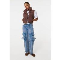 Pink Vanilla Women's Brown Diamante Puffer Gilet | Size: Medium