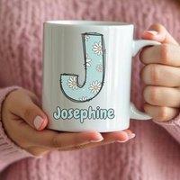 Aye Do Gifts Women's Personalised Daisy Flowers Initial & Name Mug Gift in White