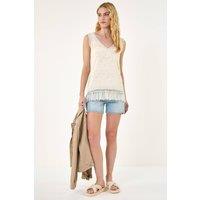 Roman Women's Speckled Fringe Knit Vest in Ivory | Size: 12