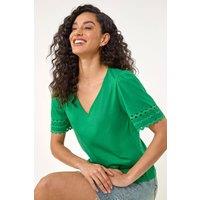 Dusk Women's Ric Rac Trim T-Shirt in Green | Size: 12