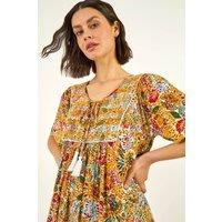 Roman Women's Floral Textured Stitch Tunic Top in Mustard | Size: 14