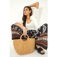 Roman Women's Aztec Border Print Wide Leg Trousers in Black | Size: 10