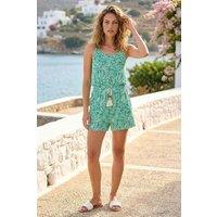 Roman Women's Leaf Print Tassel Tie Playsuit in Green | Size: 18