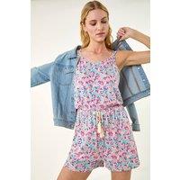Roman Women's Confetti Print Tassel Tie Playsuit in Pink | Size: 14