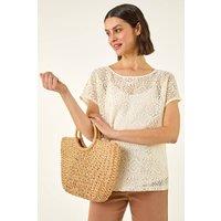 Roman Women's Lace Overlay Top in Cream | Size: 16