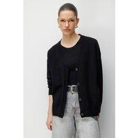 MixRay Women's Long Ribbed Knitwear Cardigan with V-neck & Button Closure in Black
