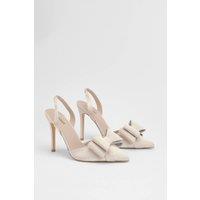 Coast Women's Wide Fit Tamara Satin Bow Sling Back Stiletto Court Shoes in Neutral | Size: 3