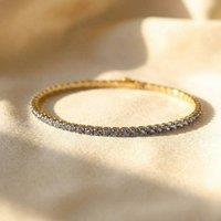 Harfi Women's Aquamarine March Birthstone Dainty Tennis Bracelet in Gold | Size: 7 inches