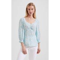 Hobbs London Women's Kristina Floral Button Front Top in Duck Egg Blue | Size: 6