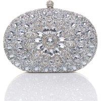 AJVANI Women's Diamante Embellished Oval Prom Clutch Bag in Silver