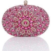 AJVANI Women's Diamante Embellished Oval Prom Clutch Bag in Fuchsia