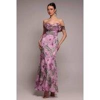 Goddiva Women's Cowl Neck Floral Print Jacquard Chiffon Maxi Dress in Light Pink | Size: 8