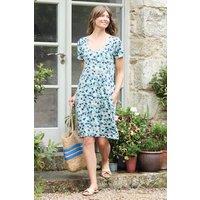 Lily & Me Women's Festival Floral Print Cotton Relaxed Silhouette Dress with Round Neck in Teal | Size: 20