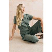 Lily & Me Women's Josie Linen Blend Cropped Jumpsuit in Green | Size: 16