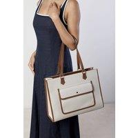 Where's That From Women's Henley Canvas Shoulder Tote Bag in Natural White
