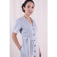 Nomads Clothing Women's Womens Linen Blend Button Through Dress in Light Blue | Size: 12