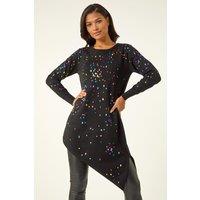 Roman Women's Longline Metallic Spot Asymmetric Jumper in Black | Size: 18