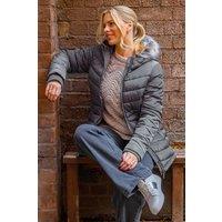 Roman Women's Faux Fur Hooded Quilt Coat in Charcoal | Size: 10