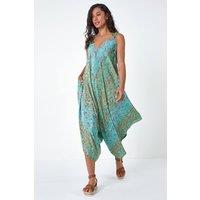 Dusk Women's Paisley Floral Pocket Slouchy Jumpsuit in Teal | Size: Large