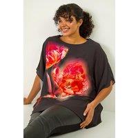Roman Women's Curve Floral Overlay Top in Red | Size: 18