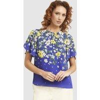 Hobbs London Women's Verena Flutter Sleeve Floral Top in Royal | Size: 8