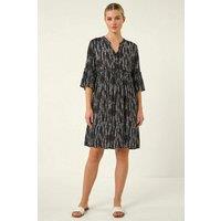 Roman Women's Abstract Crinkle Smock Dress in Black | Size: 16