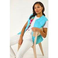 Roman Women's Quilted Funnel Neck Lined Gilet in Turquoise | Size: 12