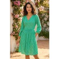 Dusk Women's Ditsy Floral Print V-Neck Dress in Green | Size: 10